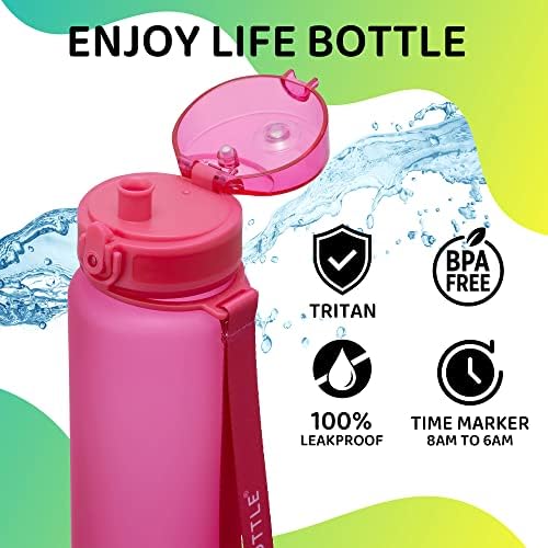Garrafa de vida de 32 oz garrafa de água com alça. Tritan Fruit Infuser gire as garrafas de água com horários para beber. Sem