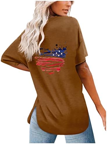 Bandeira americana feminina Tops de 4 de julho 4º sem mangas/manga curta Tireta t-shirt Print T-shirt Casual Independence Day Tees