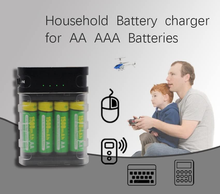 O carregador de bateria AA inclui 4 baterias recarregáveis ​​AA