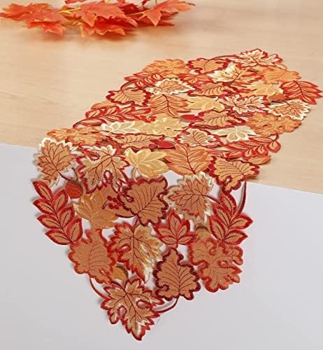 GrandDeco Harvest Fall Table Runner 13 X35, Cutwork Bordado Maple Folhas Clendf Tabper Topper para Decoração de festas de férias para jantar em casa do Dia de Ação de Graças, Orange Red