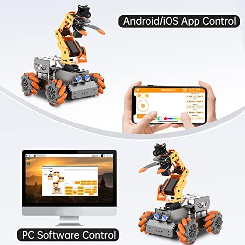 Raspberry Pi Smart Robotic Arm Mecanum Wheel Chassis Robot Car Kit 5 dof ai Vision robótico robô DIY para Ros Open Source