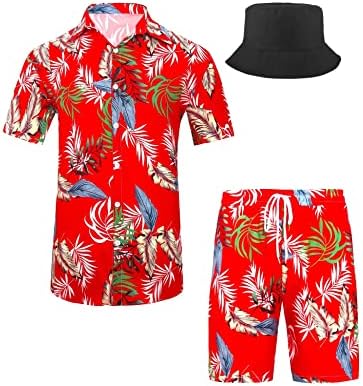 Fllsgt Men's Hawaiian Shirt and Shorts 2 peças roupas de férias definem Button Casual Down Beach Floral Suits com