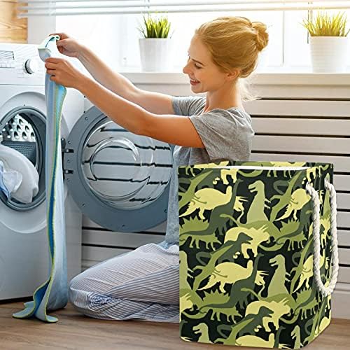 Dinosaurs de camuflagem padrão de lavanderia grandes cestas de pano sujo cestas de bolsa de armazenamento com alças caixas de armazenamento