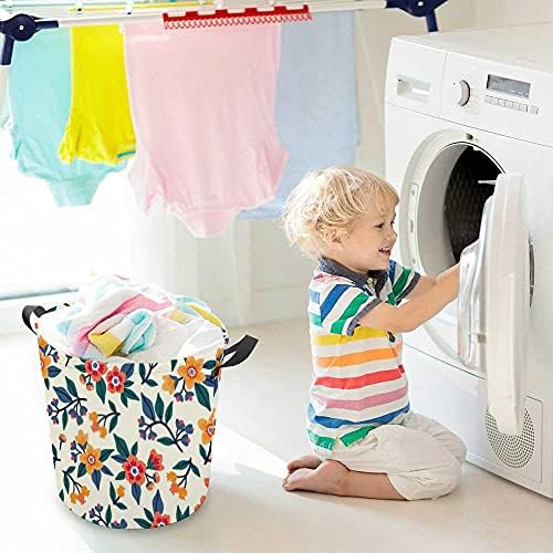 Colourlife Valia de lona à prova d'água cesta de lavanderia pequena e laranja flores de brinquedo dobrável roupas de armazenamento de armazenamento com alças