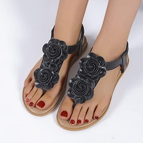 Sandálias Mulheres Tamanho 39 Moda Sandálias planas Sapatos romanos casuais Sandálias de travesseiro de flores para