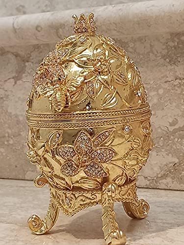 Jóias Pierre Lorren Caixa de jóias de romã extra grande para mulheres Presentes artesanais artesanais Faberge Ogg Ornames Especial atual namorada, casamento, aniversário, aniversário, aniversário, ouro
