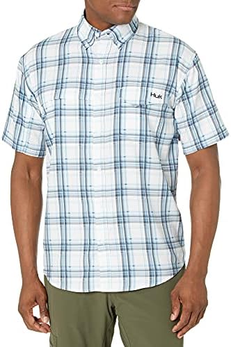 Camisa de manga curta de ponto de maré masculina de Huk | Botão de desempenho para baixo