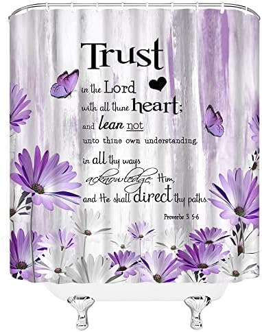 Zkjsmgs Inspirational Quote Chuote Curtain Rustic Farmhouse Daisy Floral Trust no Lord Vintage Wooden Board Abstract Art Purple Flower