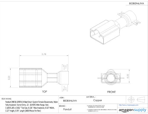 PANDUIT DNF18-205FIB-3K Sistema inteligente Sistema Smart Desconexões femininas, nylon totalmente isolado, entrada de funil, 22-18 AWG Fios, vermelho, 0,187/0,205 x 0,032 Tamanho da guia, 0,136 Isolamento máximo, 0,31 largura, 0,22 altura, altura, altura, 0,136 , largura de 0,31, 0,22 de altura, a