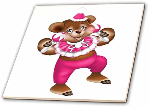 3drosrose fofa dançando palhaço de urso marrom em ilustração rosa - azulejos
