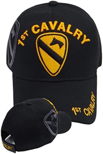 Primeira Escolha Militar 1ª Cavalaria Side Emblem Shadow, 1ª Cavalaria em Cartas de Ouro em Bill, Capace de Baseball, Black