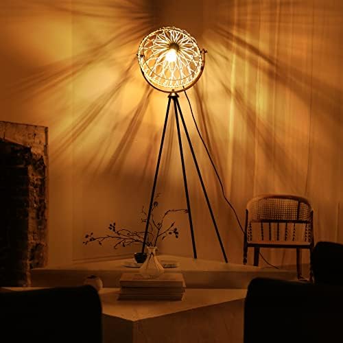 Lâmpada de piso de tonalidade do tripé boêmio Osasy para quarto, jantar, sala de estar - rústica estilo de iluminação de estilo rústico