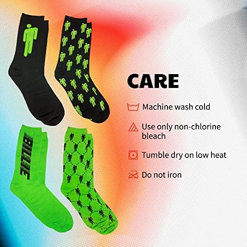 Billie Eilish Official Adult Crew Socks Gift Box Set, pacote de pinos de esmalte de 4 e 2 peças, verde