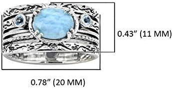 Yotreasure Larimar Swiss Blue Toplez 925 Sterling Silver Antique de três pedras anel