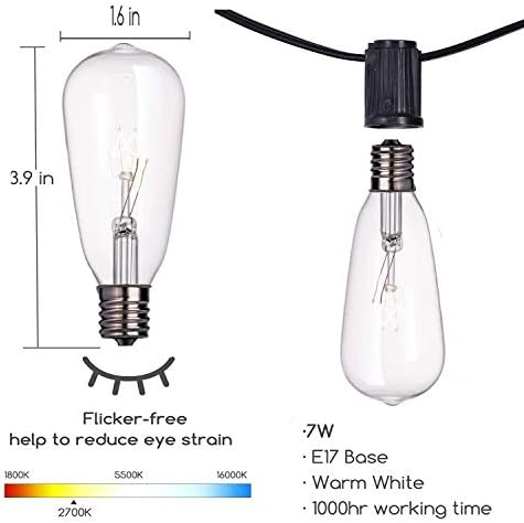 Luzes de cordas ao ar livre de 10 pés de 10 pés com 21 lâmpadas Edison Luzes de cordas de pátio vintage Ul listadas para decoração de casamento de festas de quintal externo, 1 conjunto de luzes de corda de 10 pés+11 lâmpada sobressalente, marrom