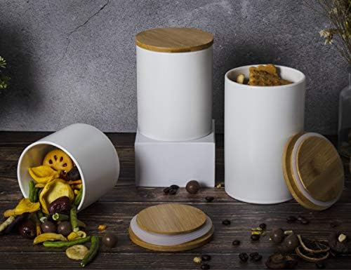 XITELIY CAISTER CERAMIC Conjunto de chá de chá de açúcar potes Jarros de cozinha armazenamento de alimentos com tampa de bambu de 3