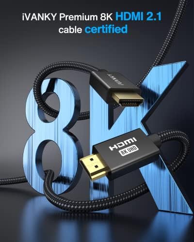 Cabo 8K HDMI 2.1 Certificado 48Gbps 6,6 pés/2m Ivanky Ultra de alta velocidade HDMI 2.1 Cabo trançado de cabo 8k@60Hz 4K@120Hz, DTS: X, EARC HDR 12 HDCP 2.2 e 2,3, RTX 3090, DOLBY para ROK TV/ps5/ps5/ps5/PS5/2,3, RTX 3090, dolby para Rok TV/ps5 /Xbox/hdtv/blu-ray