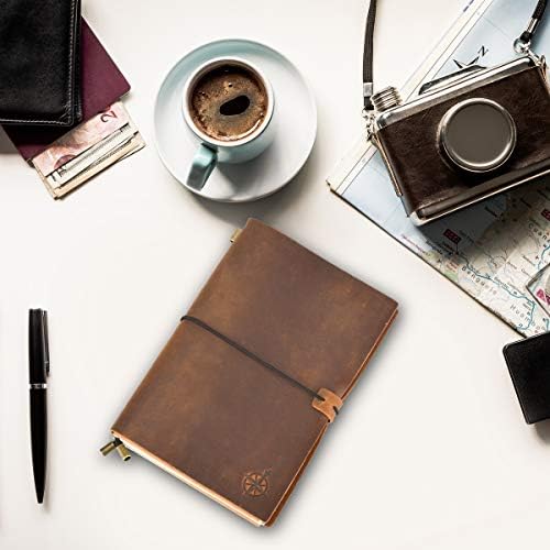 Notebook para viajantes de couro A5 - Wanderings® A5 Reabilable Travelers Journal, couro genuíno artesanal - perfeito para escrever,