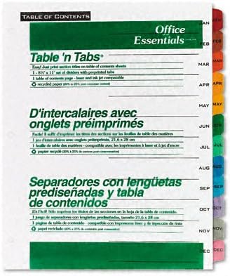 Avery: Office Essentials Tabela `n Tabs Divisadores, 12 tab, meses, carta, variados, set -: - Vendido como 2 pacotes de - 12 - /