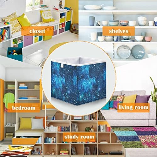 Cestas de armário VISESUNNY Belas de armazenamento noturno de estrela azul cestas de tecido para organizar as prateleiras de armazenamento dobrável Cubos de cubos para roupas, brinquedos, higiene pessoal, abastecimento de escritório