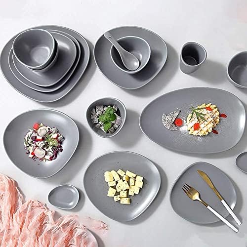 23 peças conjuntos de utensílios de jantar modernos e cinza cenários de cerâmica em bordas irregulares, inclui pratos, tigelas e xícaras, microondas e lavadora de louça, serviço para 4 pessoas-defasa