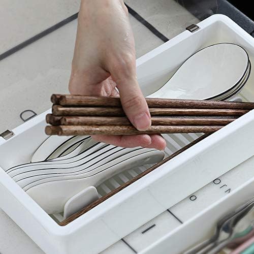 Aiyoo Ballware Bandejas de cozinha Organizador de gaveta com tampa e escorrinho - Cutre -talheres de cozinha plástica Bandeja de talheres e utensílios de utensílios com tampa de 12,5 polegadas - titular de utensílios brancos