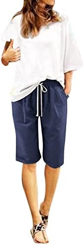Shorts longos femininos linho de algodão shorts casuais calças de verão shorts de verão shorts de verão com bolsos