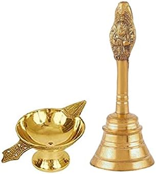 Conjunto AansSS de Brasão de Brass e Lâmpada de Óleo/Aarti Akhand Jyoti Diya/Puja Bell/Pooja Acessório para Diwali Home Temple