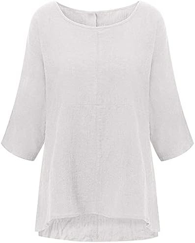 Mulheres redondo pescoço sólido sólido de manga de três quartos de algodão blusa camiseta slim algodão top túnicos básicos tee tops