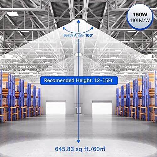 CINOTON 150W OVNI LED LUZES DE BAIL HIGH COM IMPORTAÇÃO AUTONAL, 22500LM [600W HID/HPS EQUIVO.] IP65 Iluminação comercial à prova d'água para o workshop Barn Stadium Gyms Factory 5000kLight 277V ETL listado 2 pacote 2