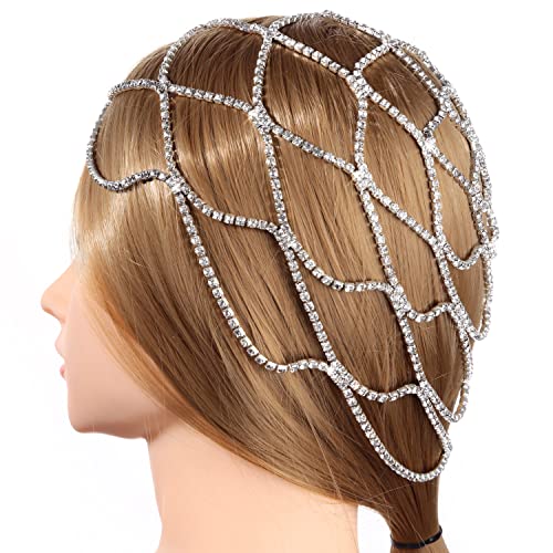 Capacete de jóias Kinbom, capacete de cristal jóias da rede de jóias Mesh Mesh Silver Chead Chain Jóias Shinny Boho Acessórios