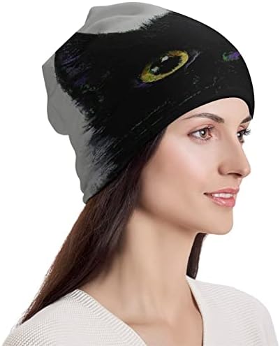 Black Cat Unissex Beanie Hat Hat Skull Tap Pullover Cap para dormir Casual One Tamanho