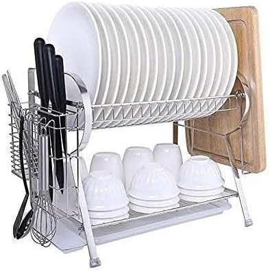 Whlmyh Moderno de aço inoxidável prateleira de cozinha, prateleira de cozinha Drenadores de prato Rack Rack Rack Rack Utensils Organizador de talheres de pia da tigela de tigela de camada de camada de duas camadas de cozinha aço inoxidável