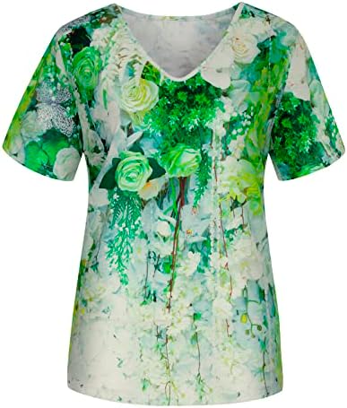 3D Tops de impressão floral para mulheres Tops casuais de verão vintage Vintage Camis de manga curta V camisetas soltas camisetas