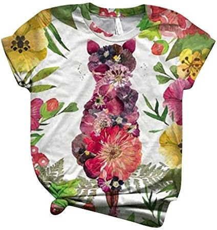 Camisas de manga curta de verão femininas Tamas gráficas de gato fofo T-shirt PLATE FLORAL PRIMA