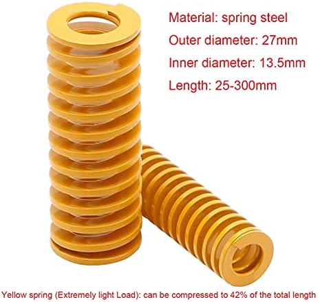 Hardware Pressão da mola mola Amarelo de carga extremamente leve Pressione compressão Mola de molde carregada de molde diâmetro externo 27 mm x diâmetro interno 13,5 mm x comprimento 25-300mm
