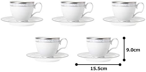 Noritake F91988/4336 Noritake Cup & Pires Conjunto, 8,5 fl oz, Hampshire Platinum 5 convidados, porcelana fina