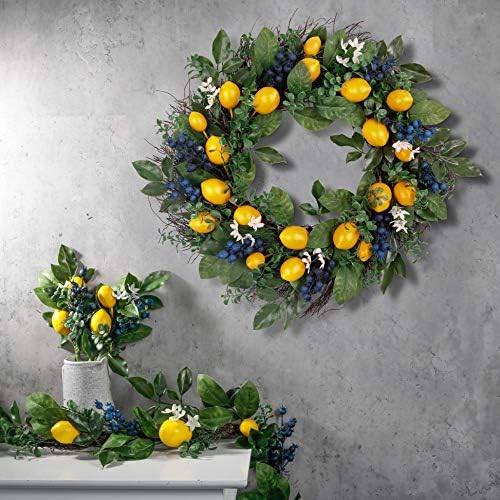 Valery Madelyn 24 polegadas de limão para a porta da frente, grinalda de frutas da primavera com folhas de frutas com