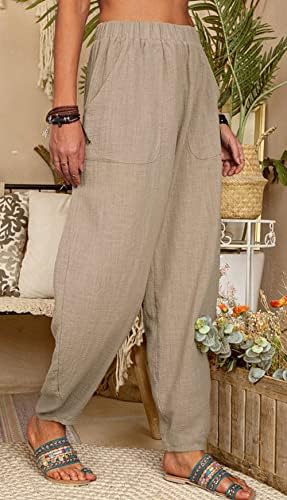 Calças de linho de algodão feminino Chartou calças de harém folgadas calças de pernas calçadas calças de pernas