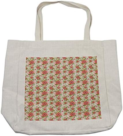 Bolsa de compras floral de Ambesonne, ilustração de padrão romântico contínuo com flores de primavera, bolsa reutilizável ecológica