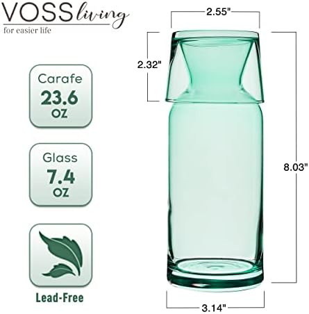 VoS Living - Casa de água de cabeceira e conjunto de vidro, 23,6 oz - jarra de água de vidro - malha de mesa de cabeceira