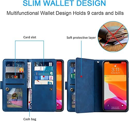 Caixa da carteira de zíper Kossma para iPhone 14/14 Plus/14 Pro/14 Pro Max, capa de couro PU durável com slots de 6 cartas
