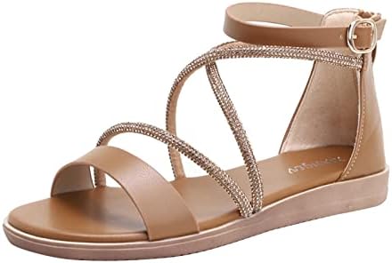 Sandálias de plataforma de USyfakgh para mulheres de moda feminina de grande tamanho boêmio de metal fivela casual sandálias casuais