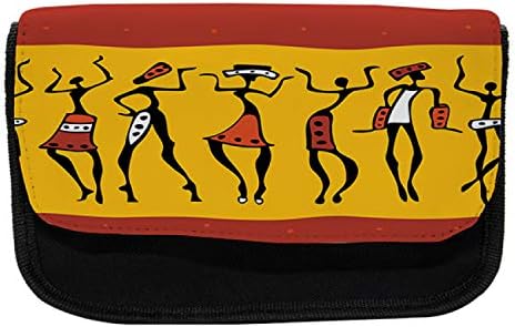 Caixa de lápis pré -histórica lunarável, dançarinas fêmeas, bolsa de lápis de caneta com zíper duplo, 8,5 x 5,5, amarelo vermelho