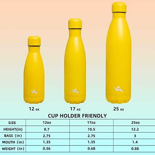 Konokyo 12 onças de aço inoxidável garrafas de água isoladas, balão de metal de parede dupla para viagens esportivas, amarelo