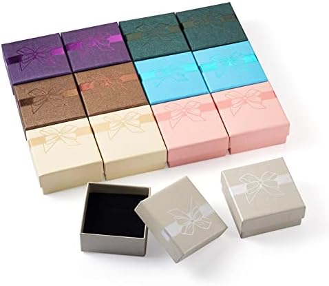 Caixas de presente de jóias de 12pcs Craftdady com padrão de jóias de papelão quadrado com esponja para casamentos dos namorados