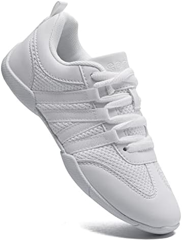 Twdkcher White Cheer Shoes para meninas jovens sapatos de torcida de jovens sapatos de torcida feminina sapatos de dança treinamento atlético Concurso de tecido respirável