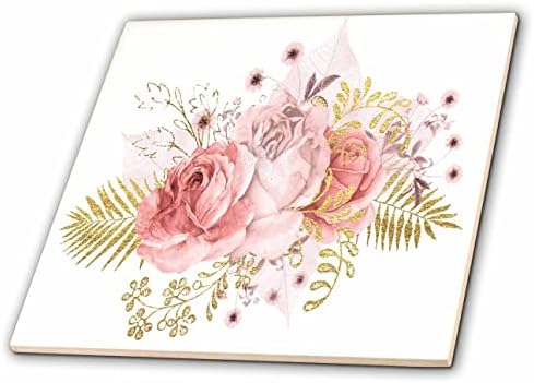 3drose bonita rosa e imagem de ilustração floral de ouro - azulejos