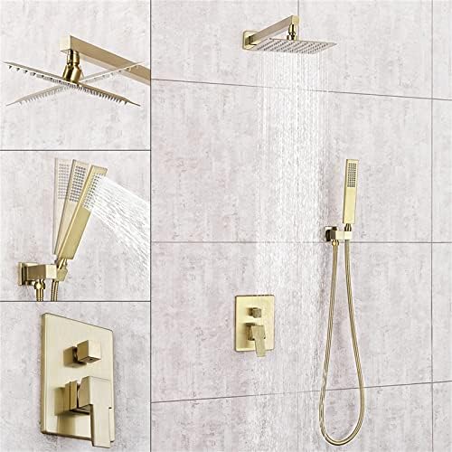 Sistema de chuveiro escovado Gold, torneira de chuveiro de duas funções com um chuveiro de parede de parede de chuveiro de 8 de chuveiro conjunto de cobre, estilo A