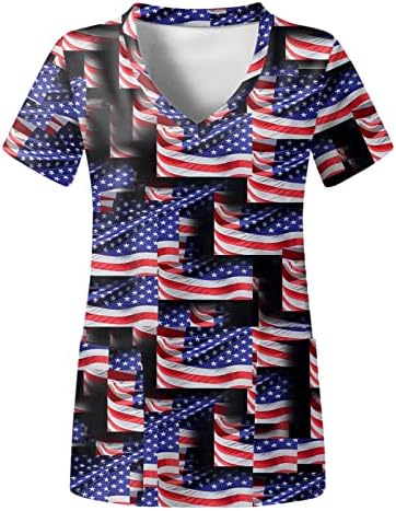 4 de julho Tshirt para mulheres American Flag Summer Summer Manga curta Camisetas T-deco